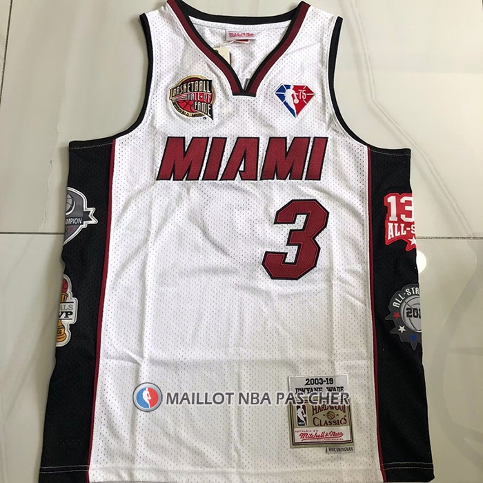 Maillot Miami Heat Dwyane Wade NO 3 Mitchell & Ness 2003-19 Blanc